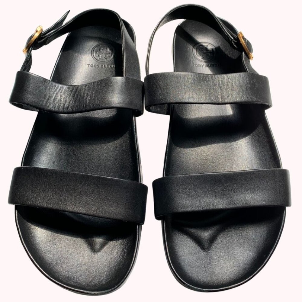 Pre-Owned Authentic Tory Burch Calf Leather Sport Sandal in Black Size 8.5
